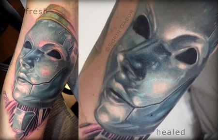 Realistic color final fantasy 7 shiny metal face tattoo Tattoo Design Thumbnail